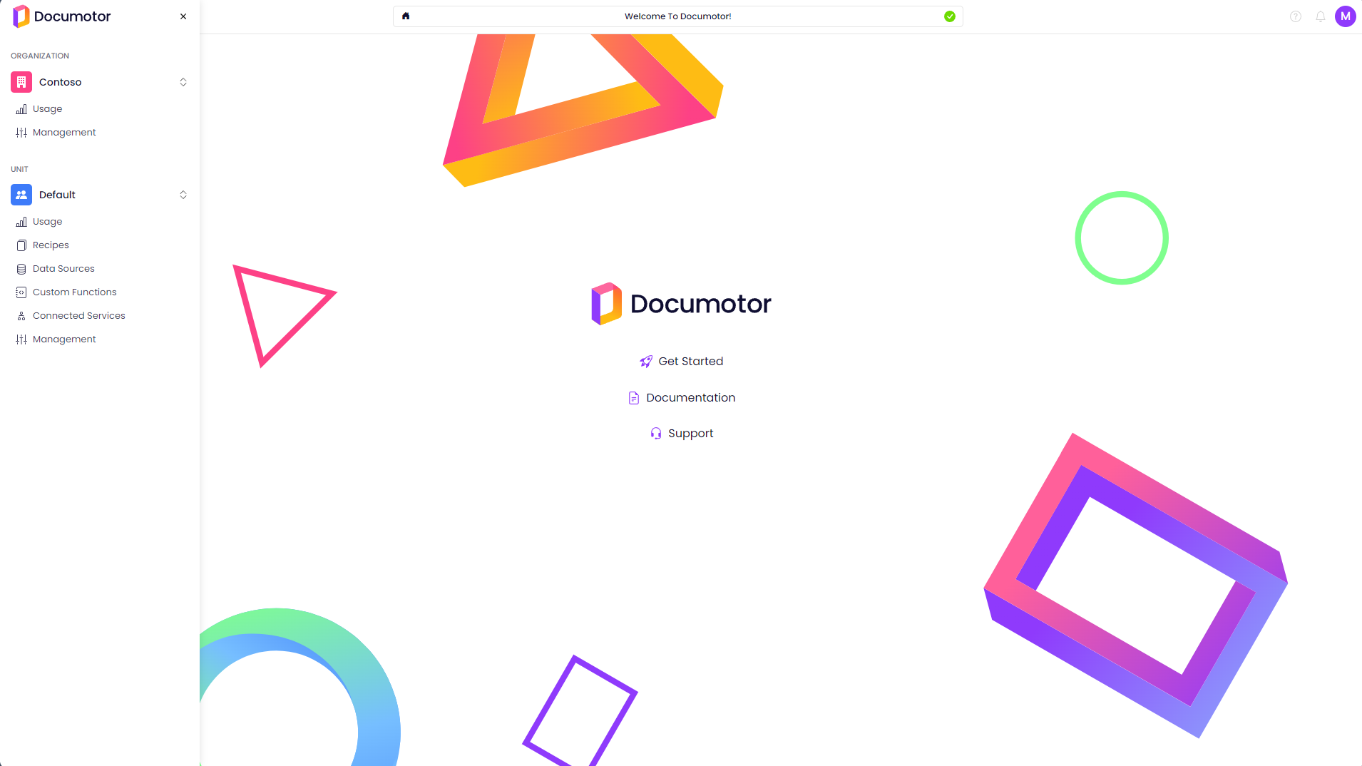 The homepage of Documotor after logging in.