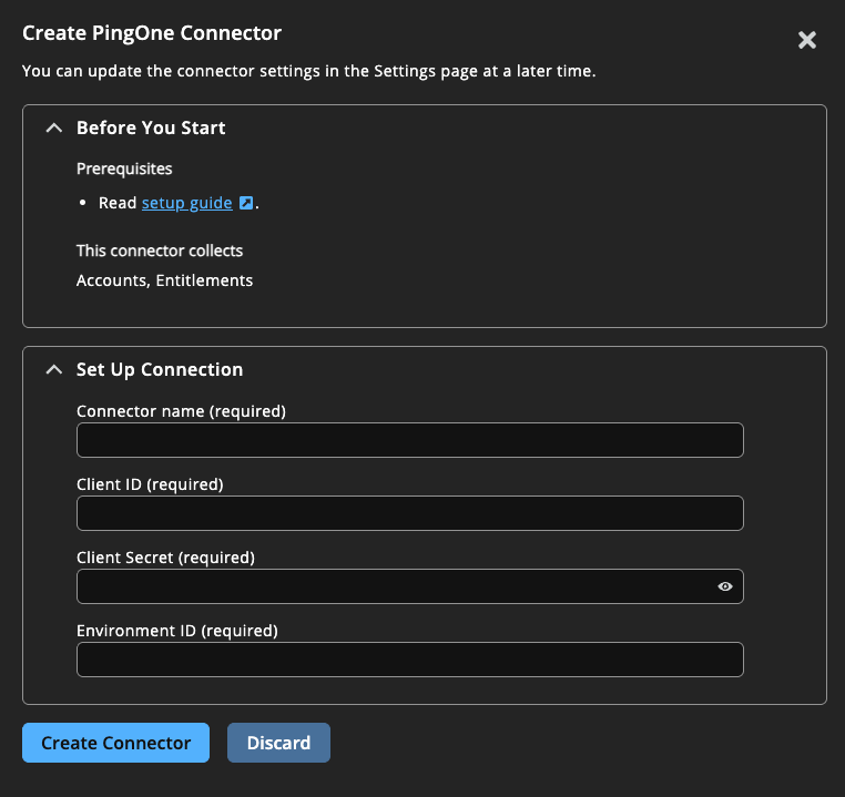 PingOne connector settings