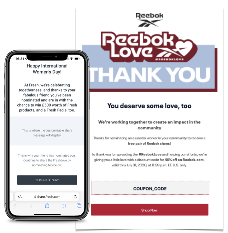 Mobile and web screens of Reebok's Nomination program
