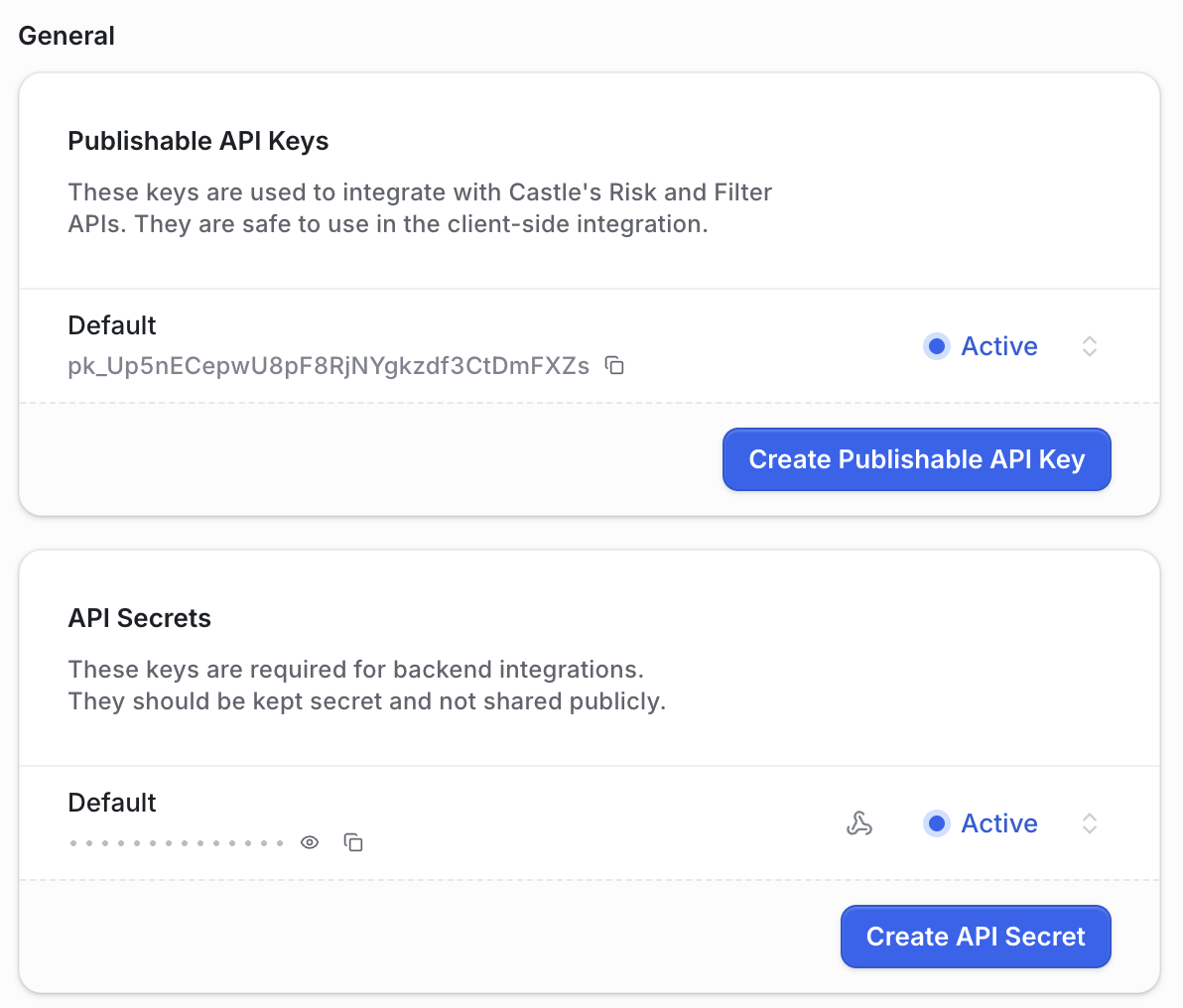 Publishable Key and API Secret