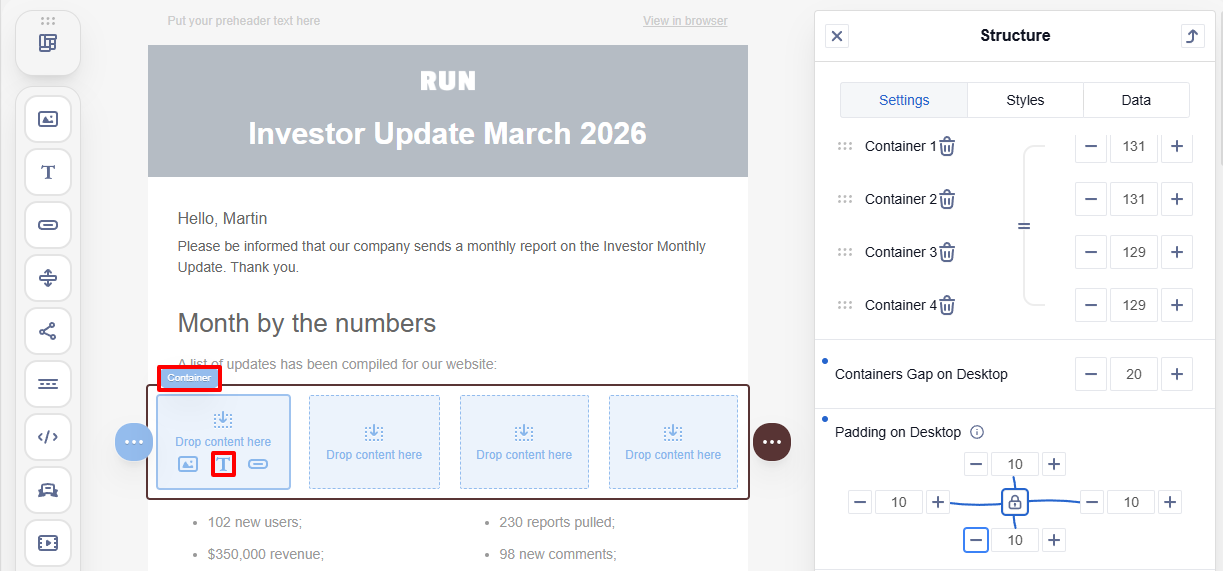 Converting container to text block
