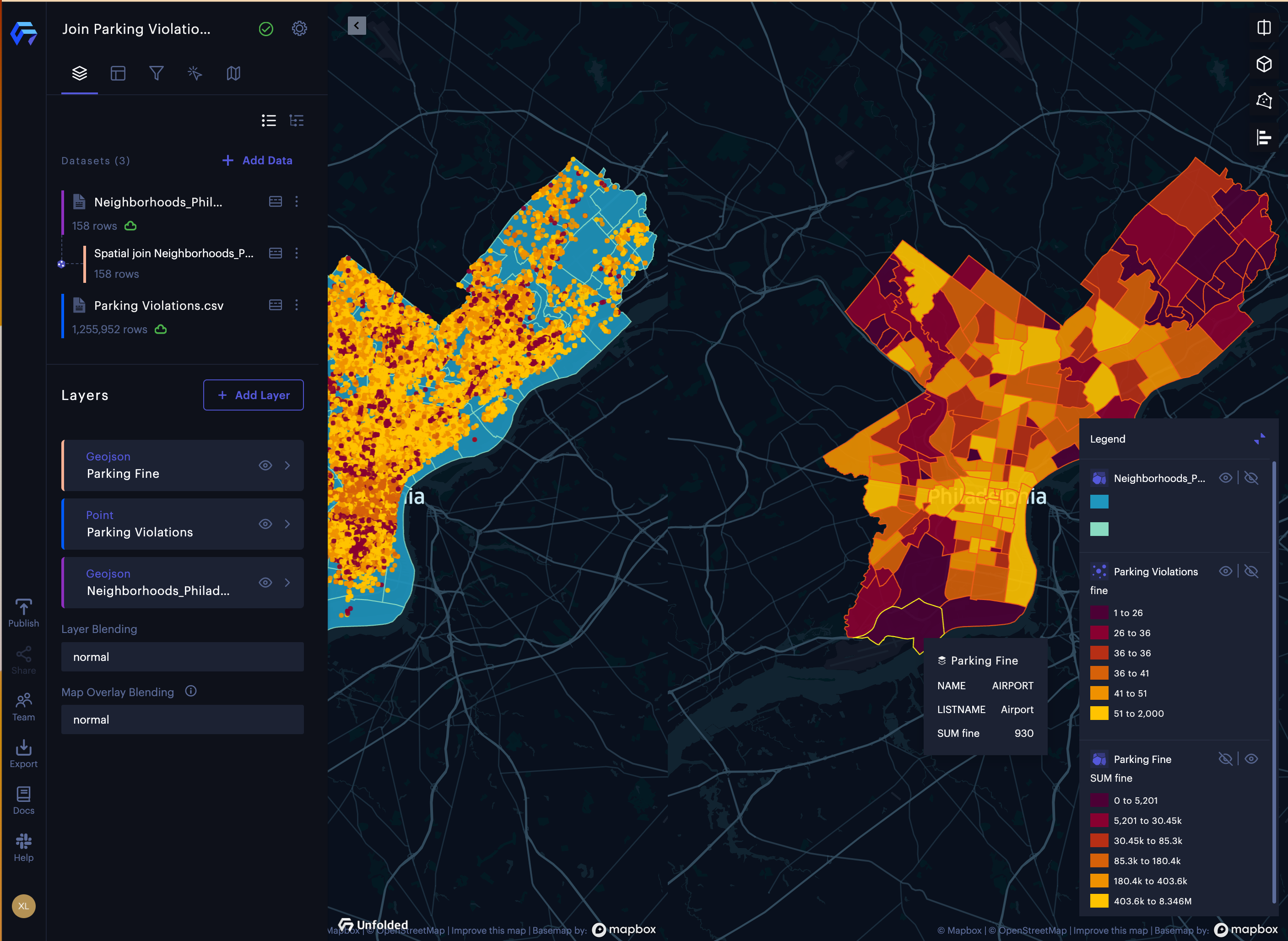 

The result of spatial join the parking infractions data with 157 neighborhoods in Philadelphia.