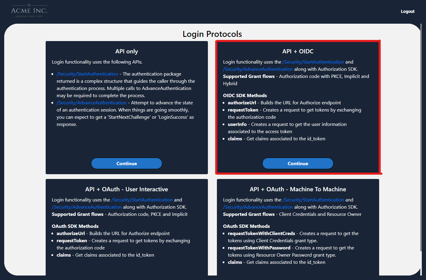 API + OIDC card in the login protocols screen