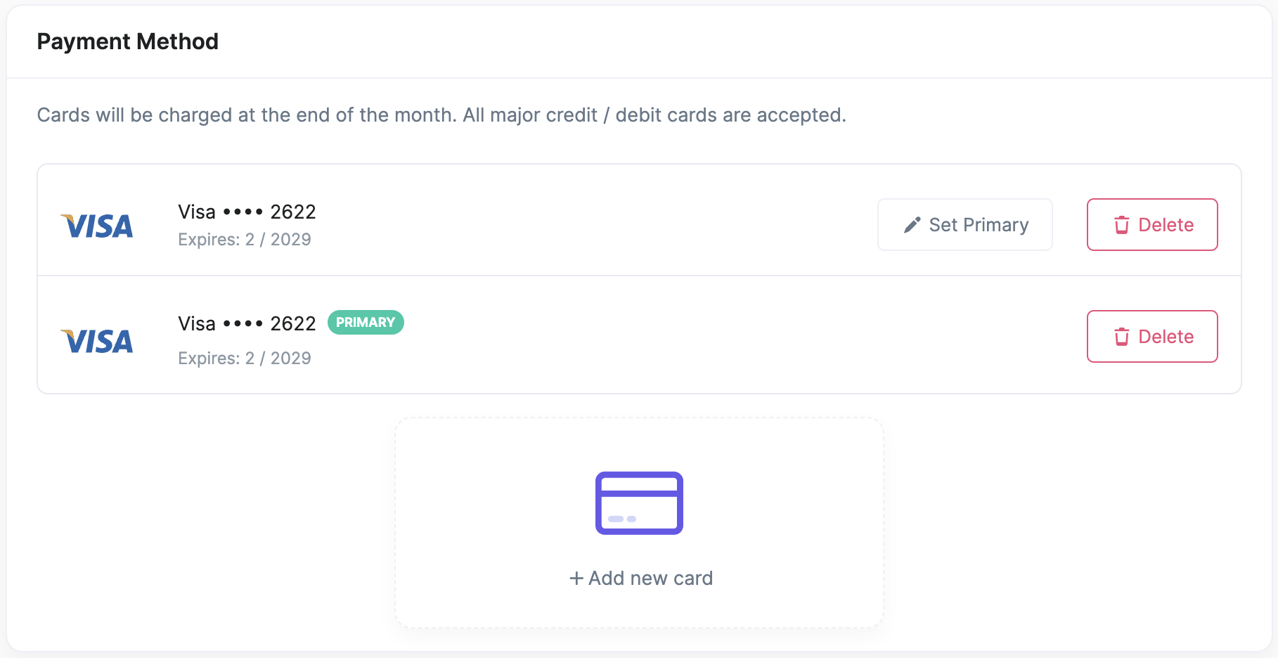 Payment methods on Gumlet dashboard