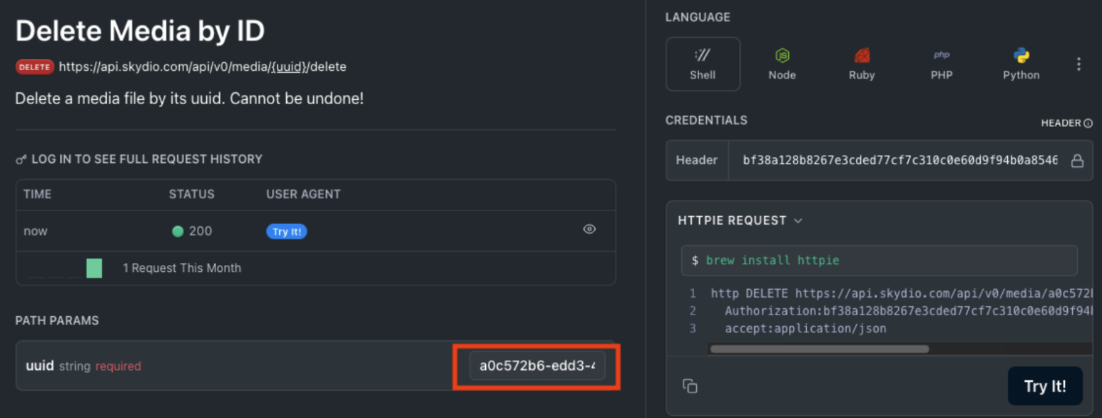 Paste the same uuid from the previous step into the path parameter as shown.