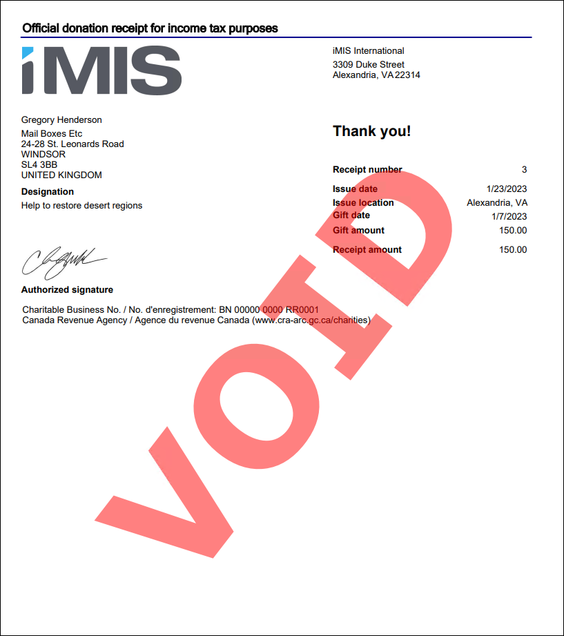 Receipt that has been voided