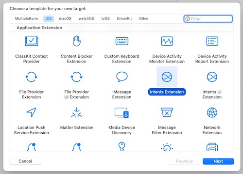 iOS > Application Extension > Intents Extension