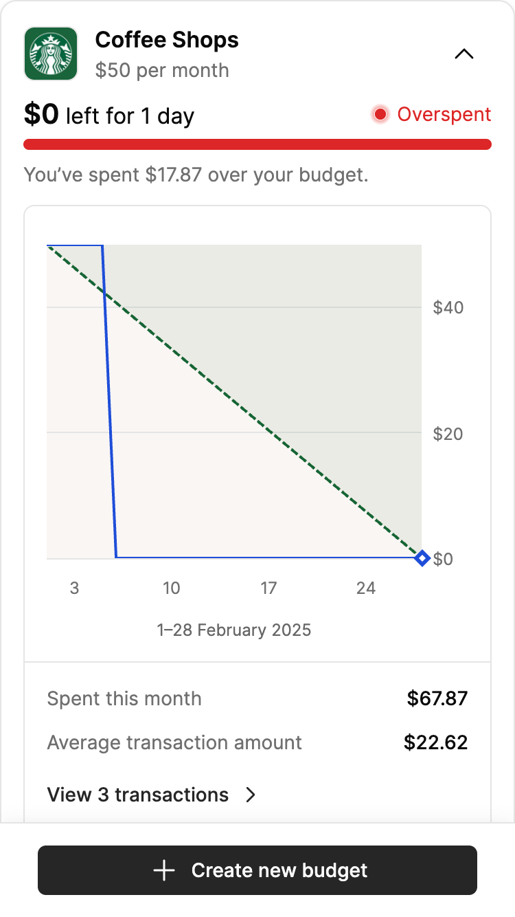 Viewing a created budget