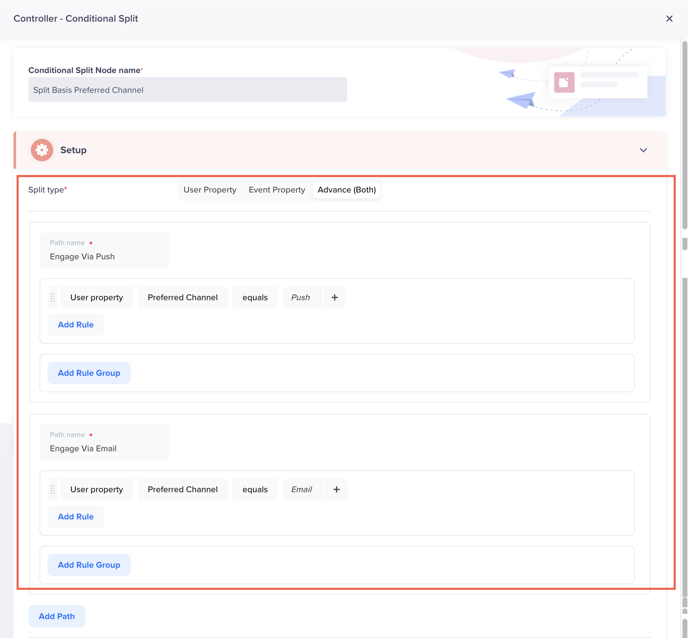 Preferred Channel Setup in Conditional Split Journeys