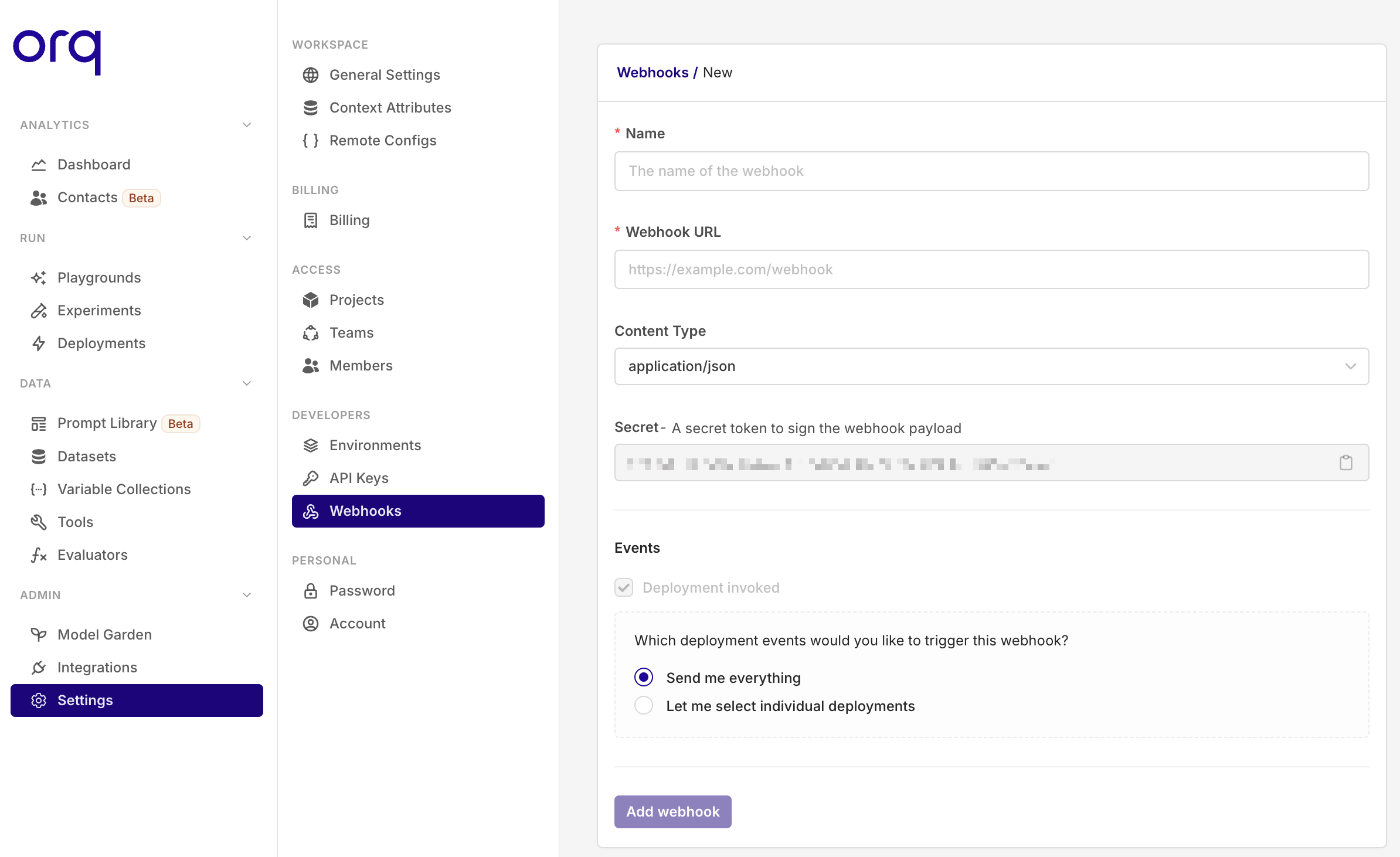 Setting up a webhook in Orq.ai