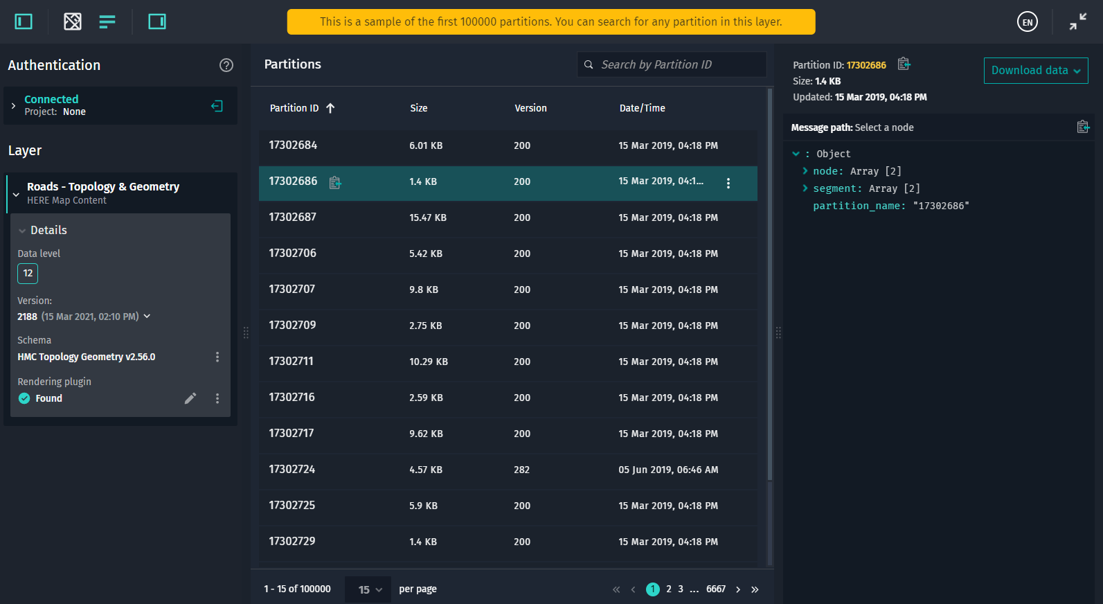 Inspect partition data in the list