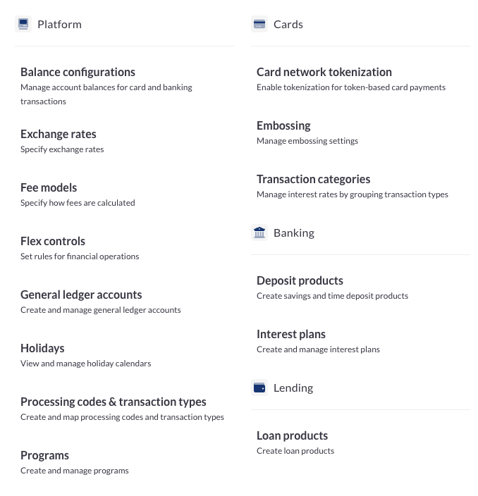 Configurations menu 