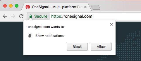 Pantalla de notificación de OneSignal para permitir o no la suscripción