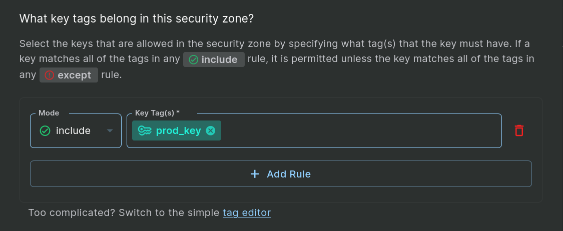 A screenshot of the Specify Host step that includes a single Key Tag