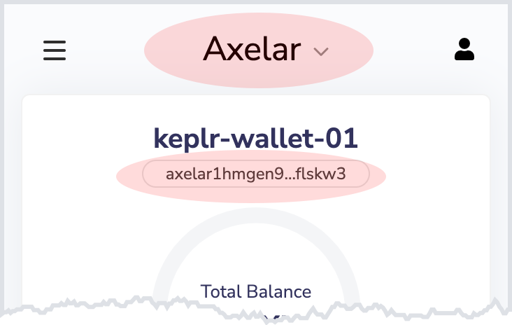 Select Axelar from the Chains dropdown in your Keplr wallet.
