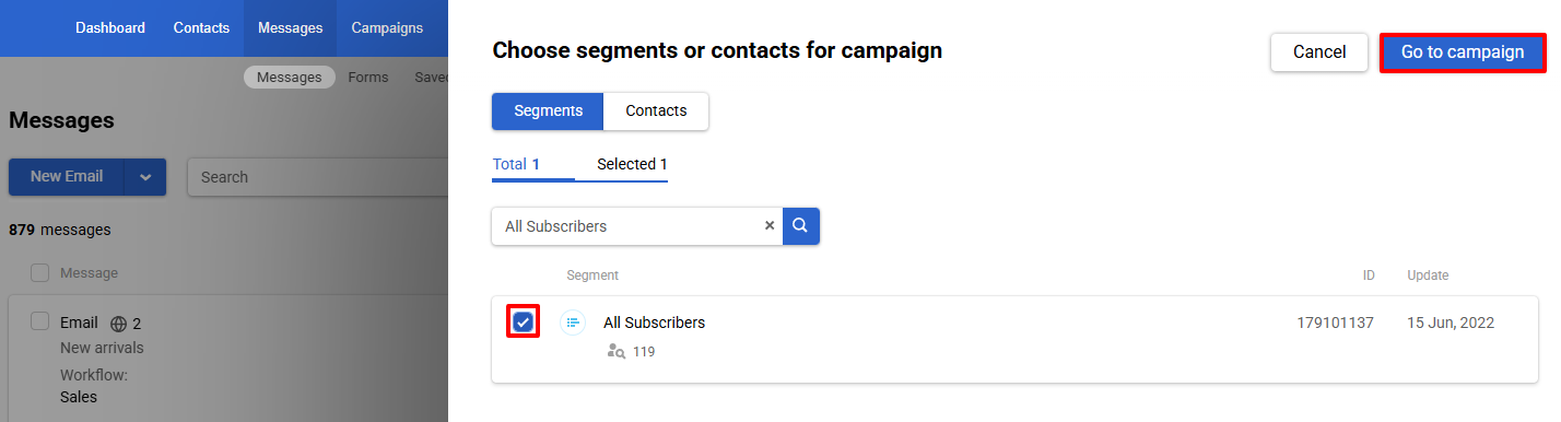 Select a segment or contacts