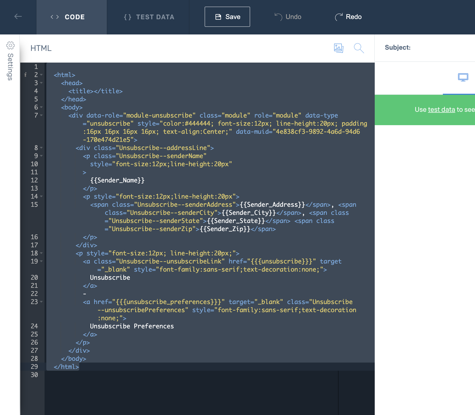 Sendgrid Code Editor template