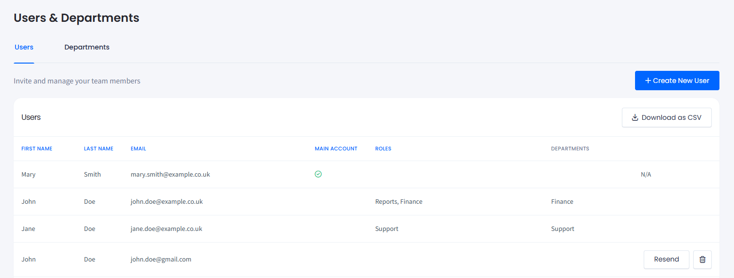Screenshot of the Users page