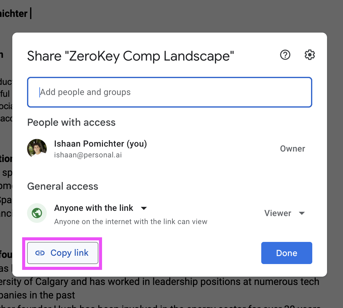 Google document "share" button in the top-right