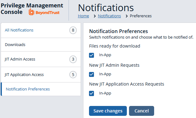 Notification preferences in EPM for Windows and Mac