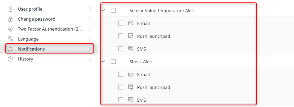 Notification options (exemplary representation)