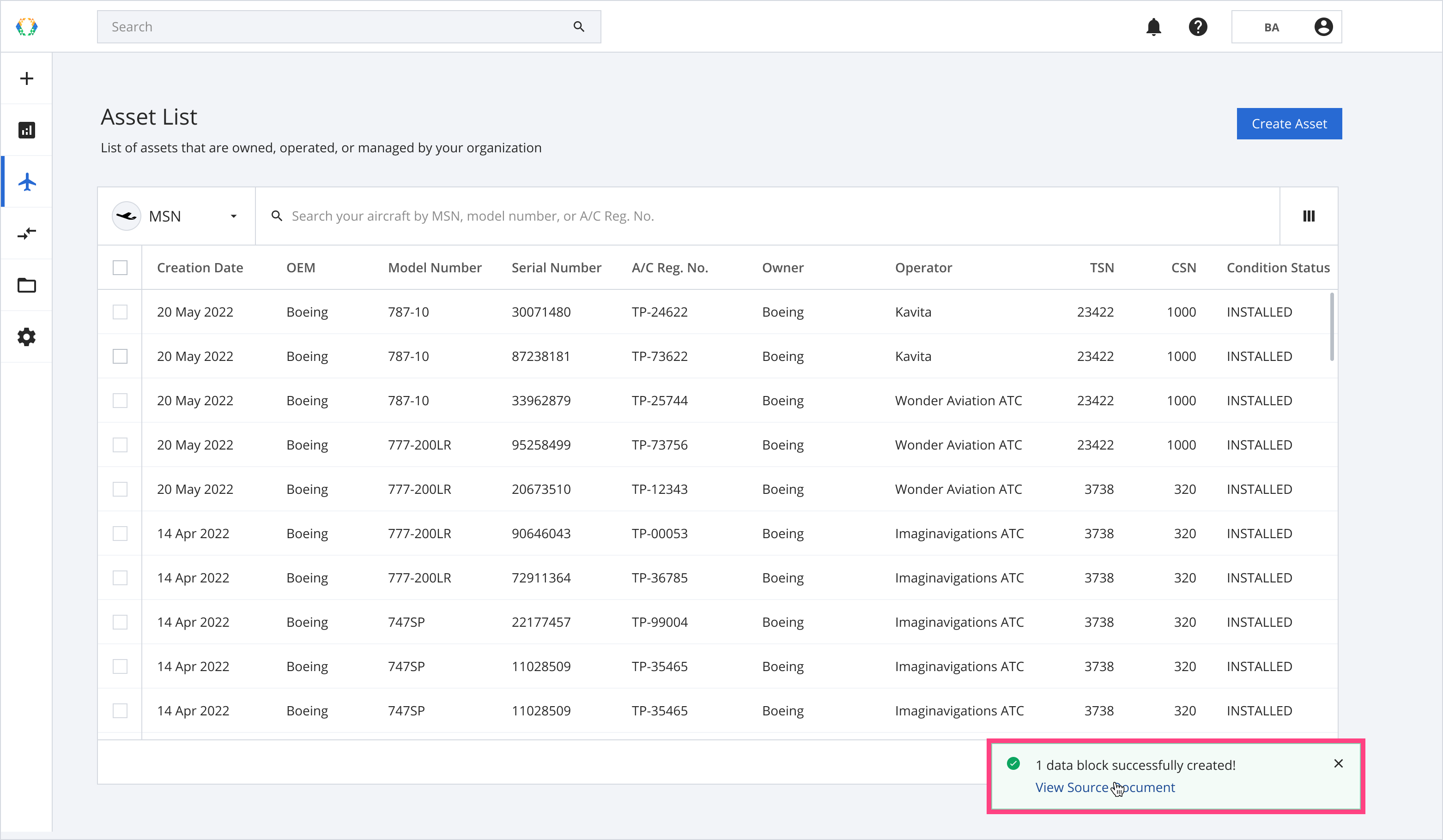 Data block successfully created