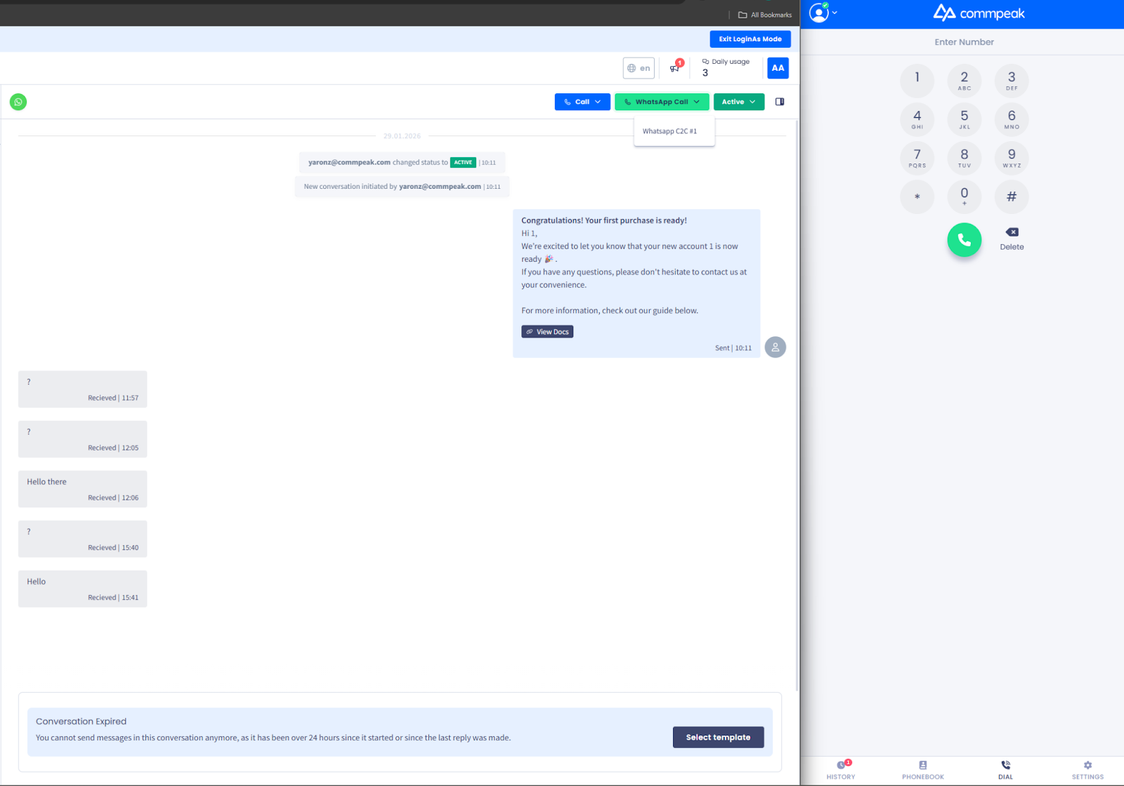 Screenshot of selecting a sender to call