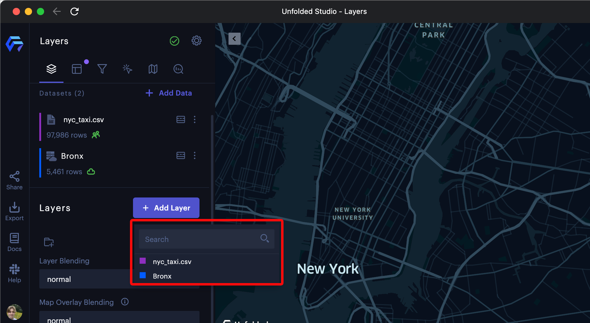 Selecting a data source for the layer