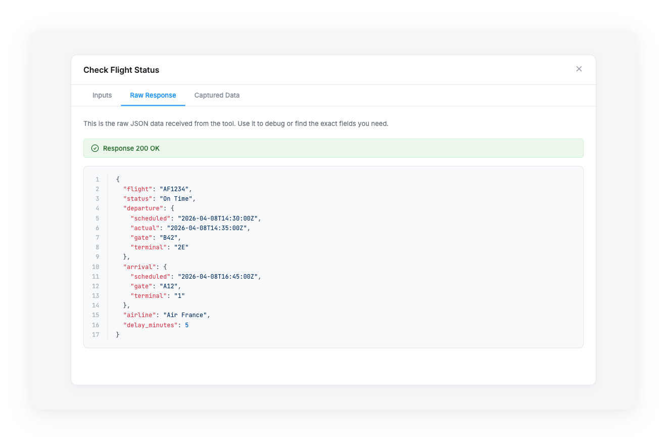 Testing a tool definition with sample values