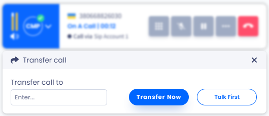 Screenshot of the **Transfer Call** option: mini mode