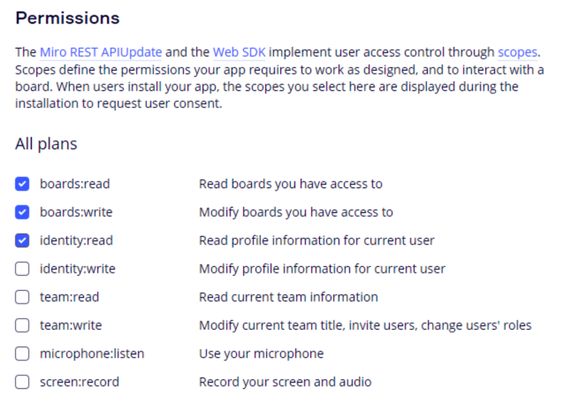 Figure 8. Profile settings page, Permissions section.