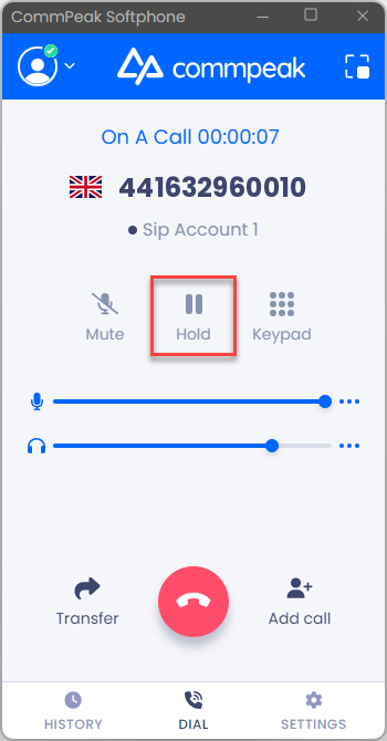 Screenshot of the Hold button