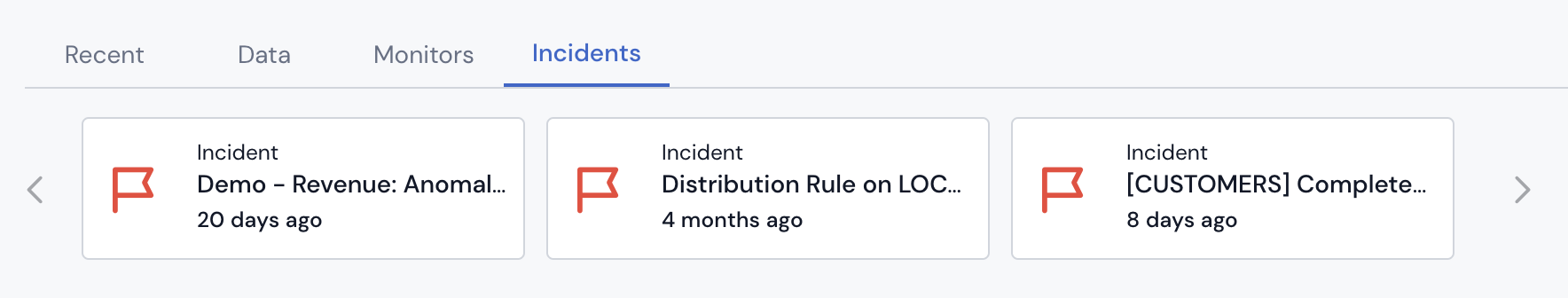 Dashboard "Pinned" Section -  "Incidents" Tab