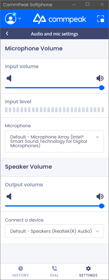 Screenshot of the Input and Output Volume options