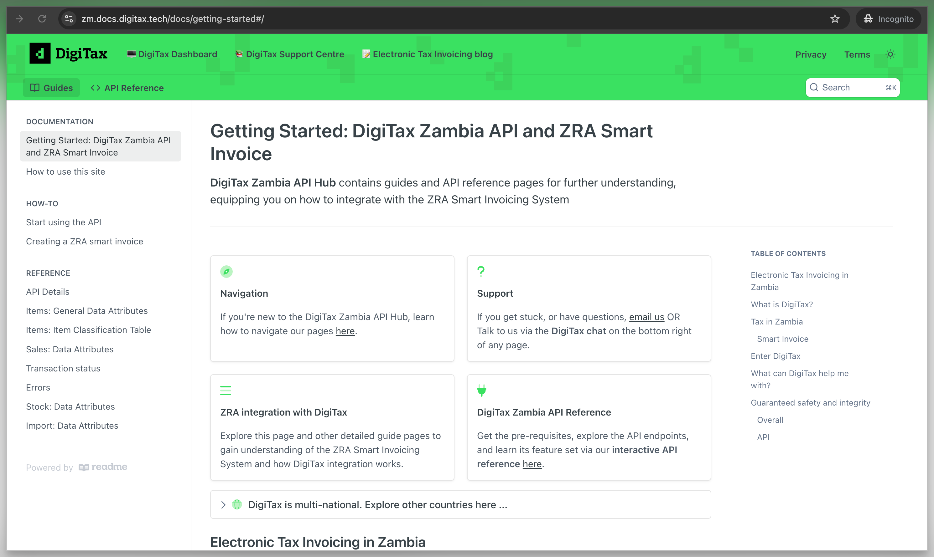 DigiTax Zambia API Hub landing page