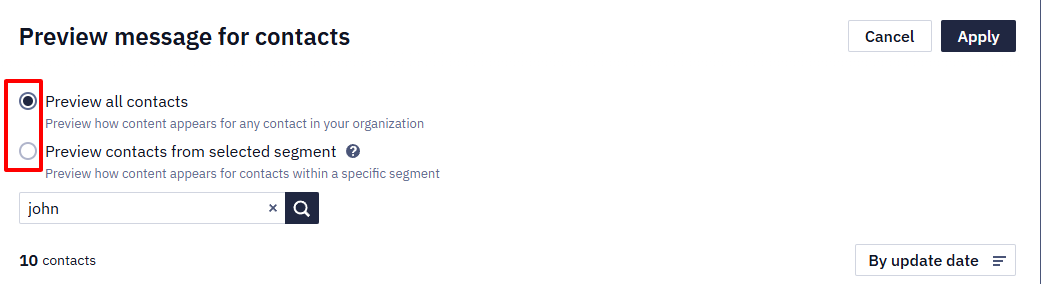 Contact selection window with contact list