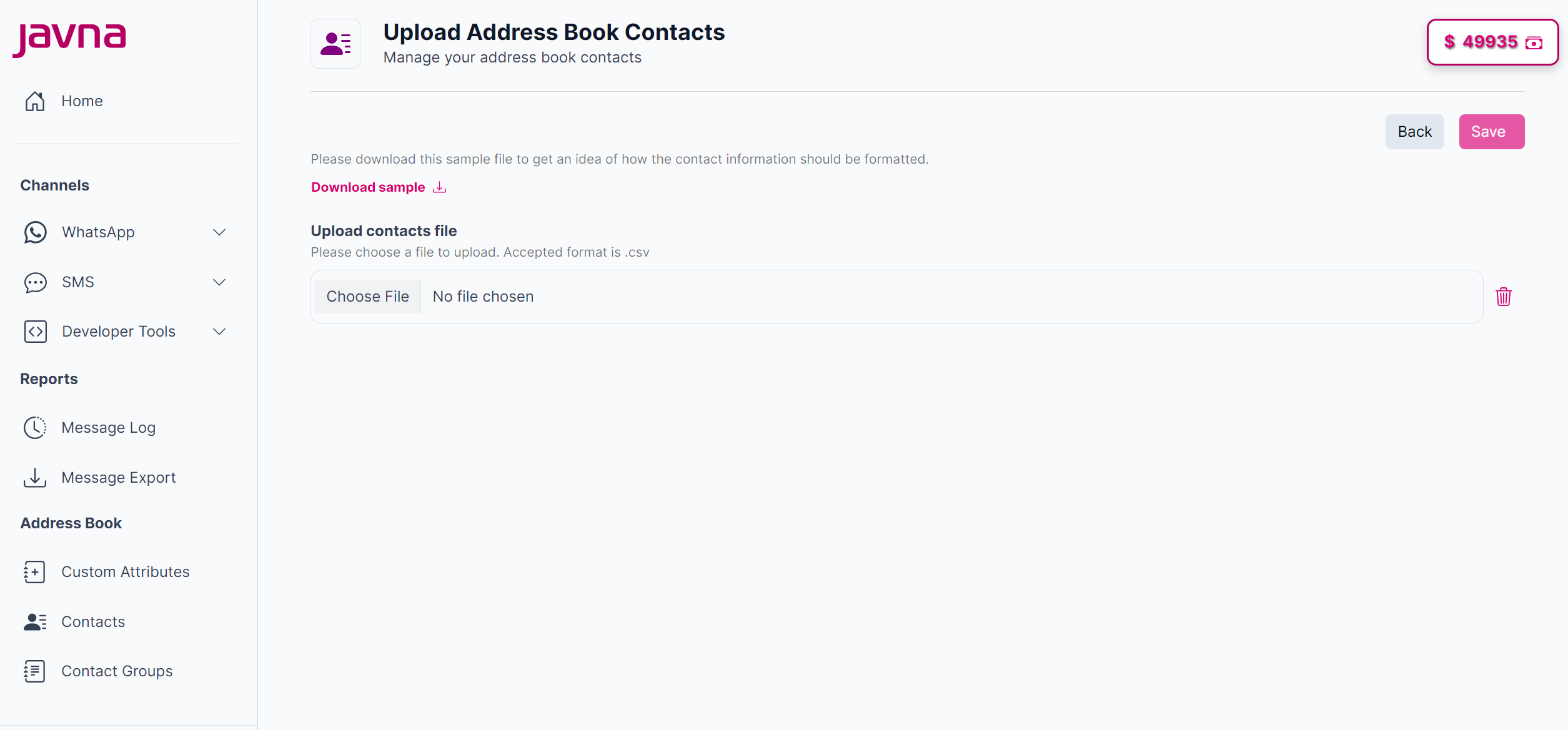 Fig 155: The "Upload contacts" button.
![