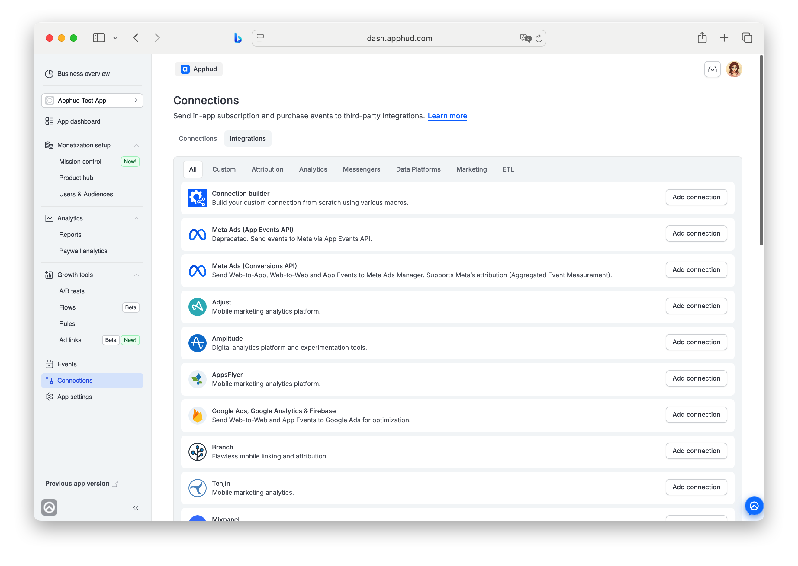 Connections - Available integration options
