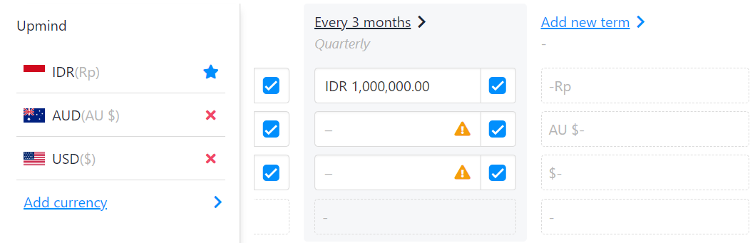 to setting each product prices under the product billing