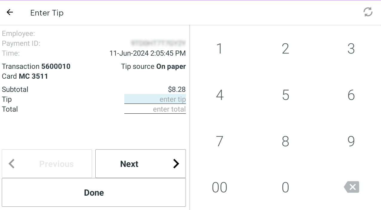 Closeout keypad page - open payments