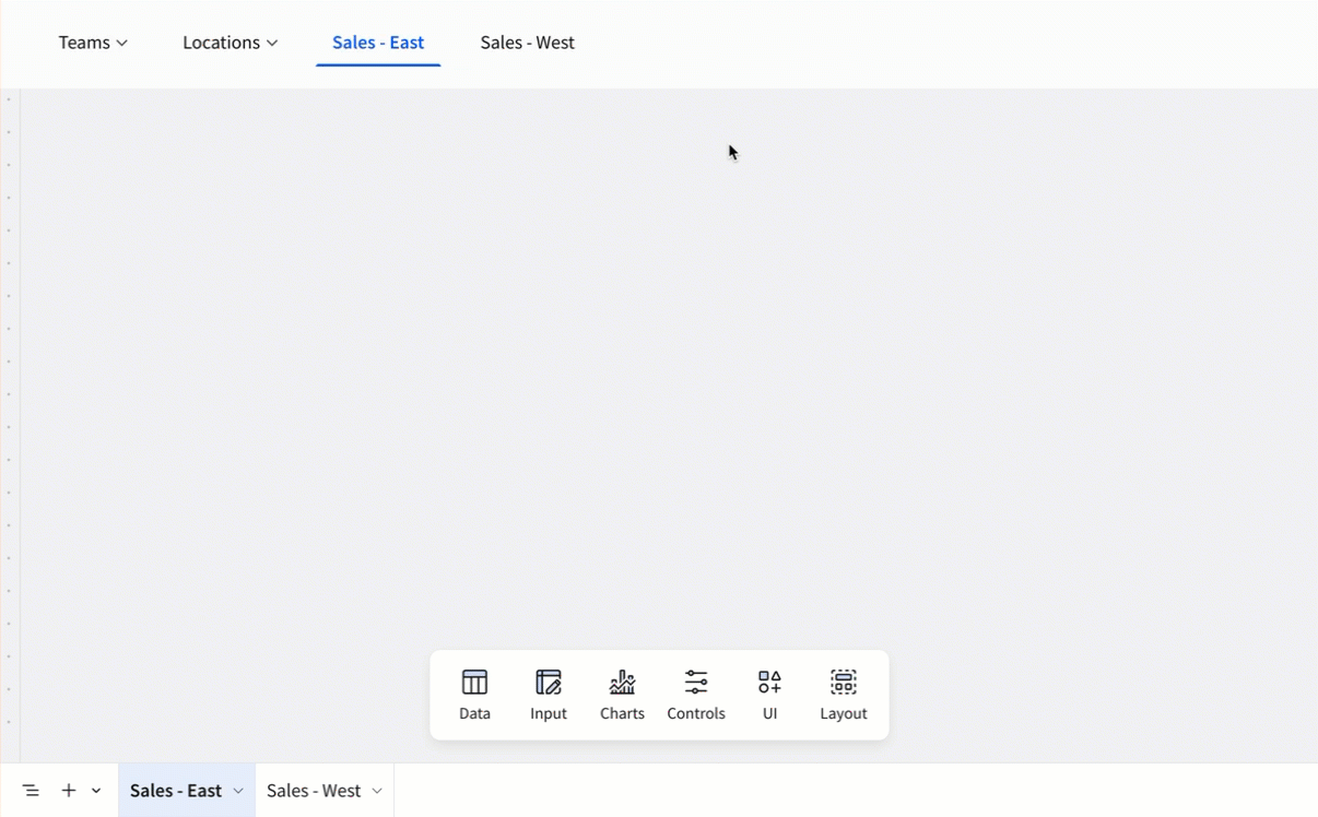 Image of a navigation bar in a page header. A user clicks several options to navigate the workbook