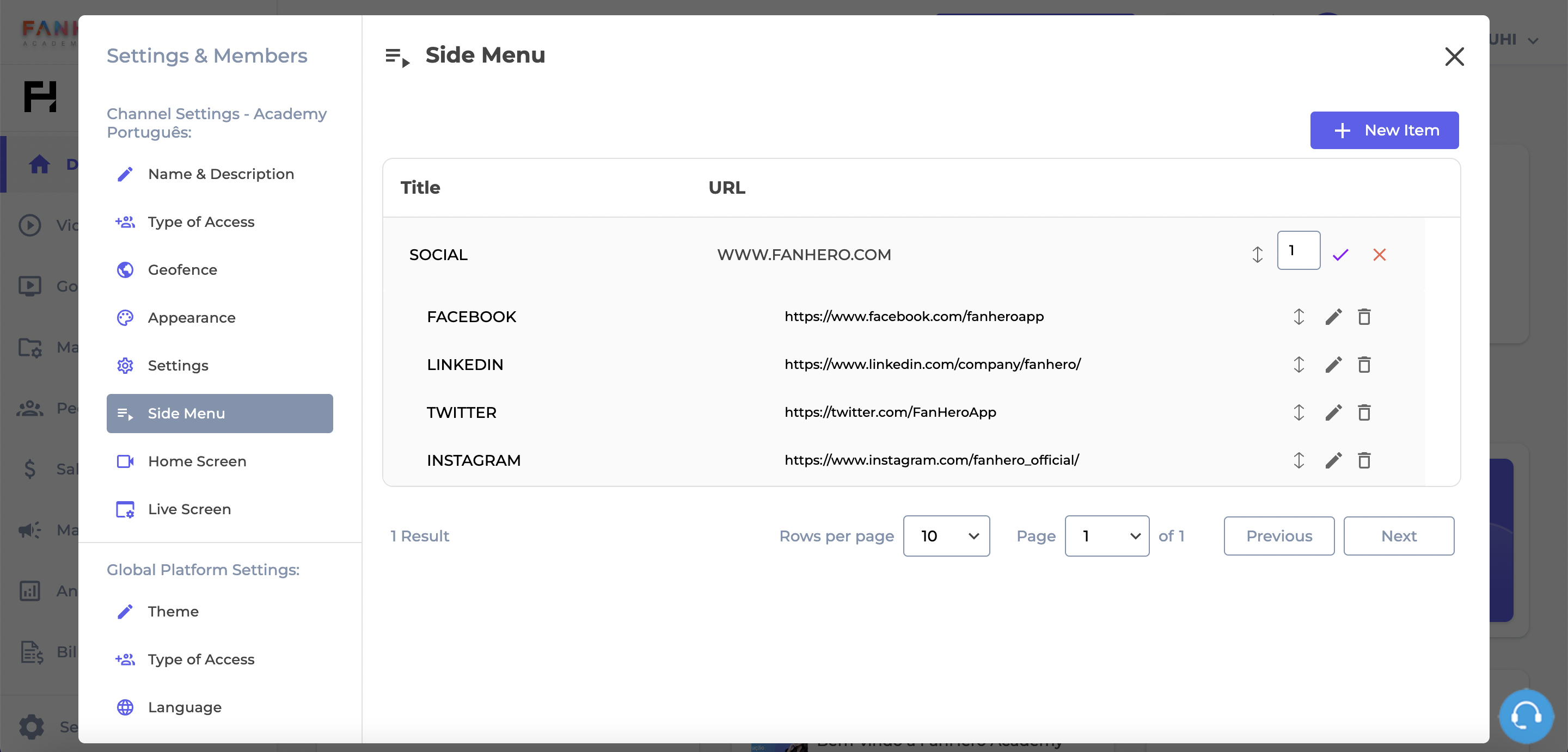 Reordering menu items