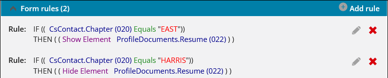 Viewing rules as they apply to the ProfileDocuments.Resume elemt