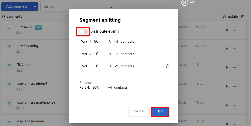 Split segment