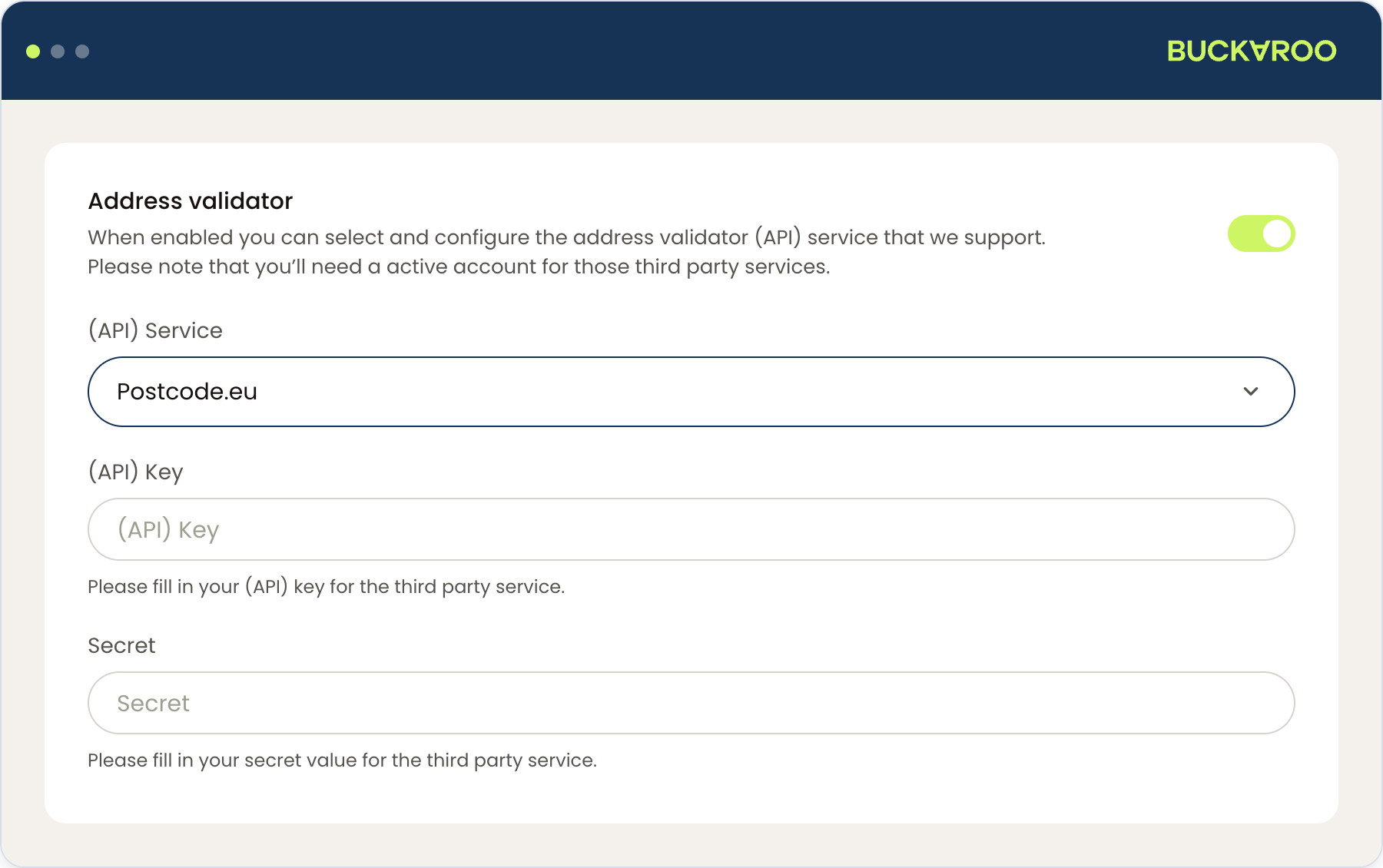 Address validator settings