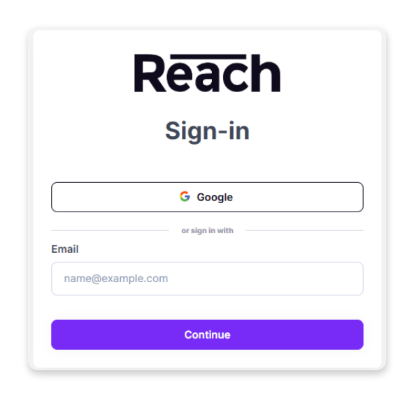 Screenshot of the Reach Admin portal login window.