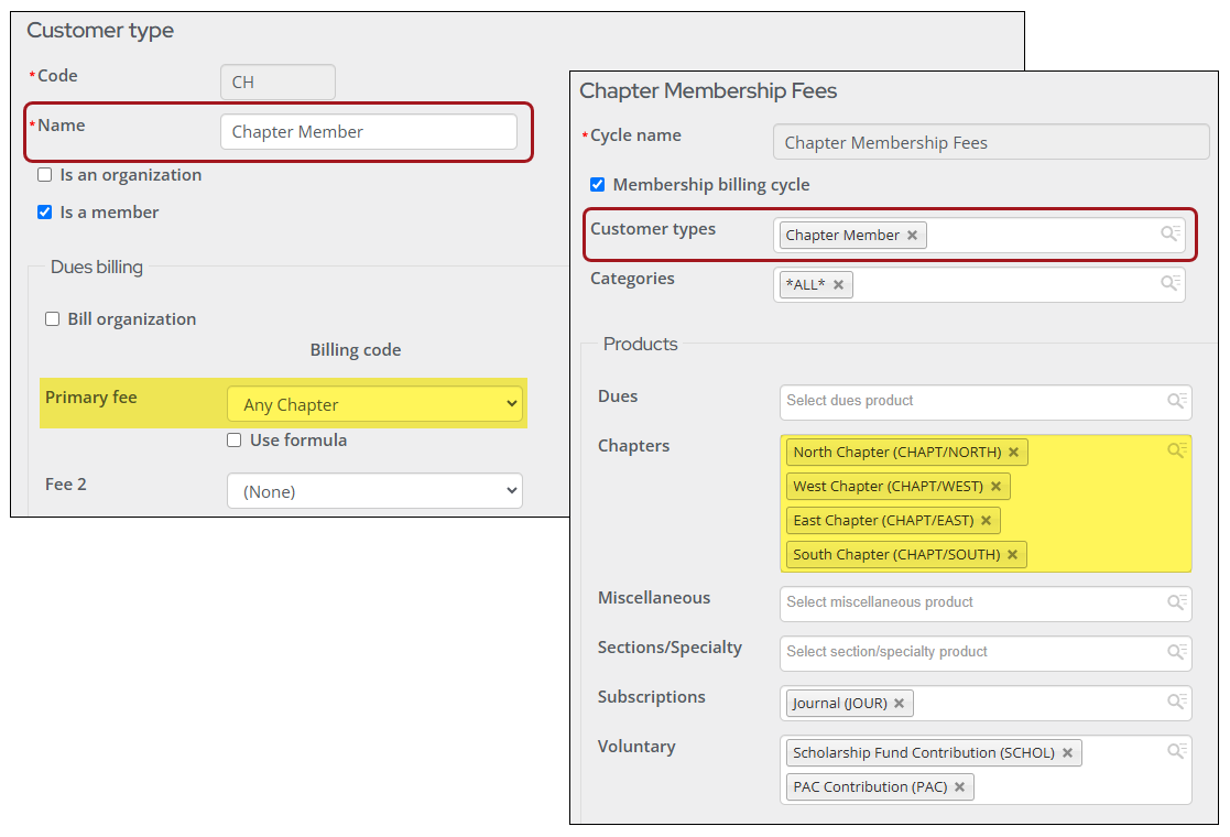 Illustrating how the customer type and billing cycle should be configured