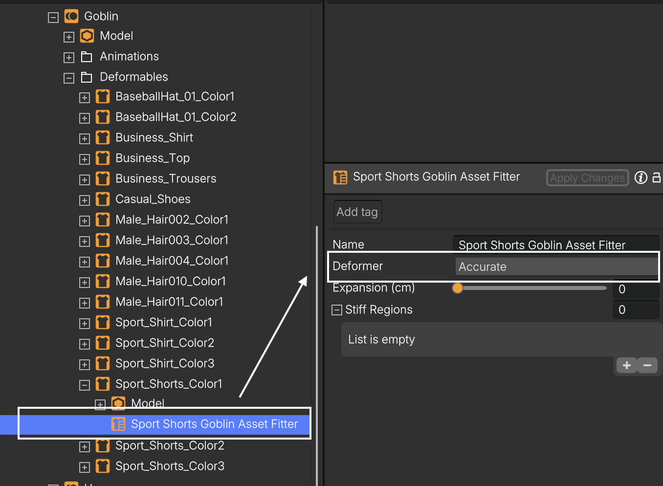 Asset Fitter settings.