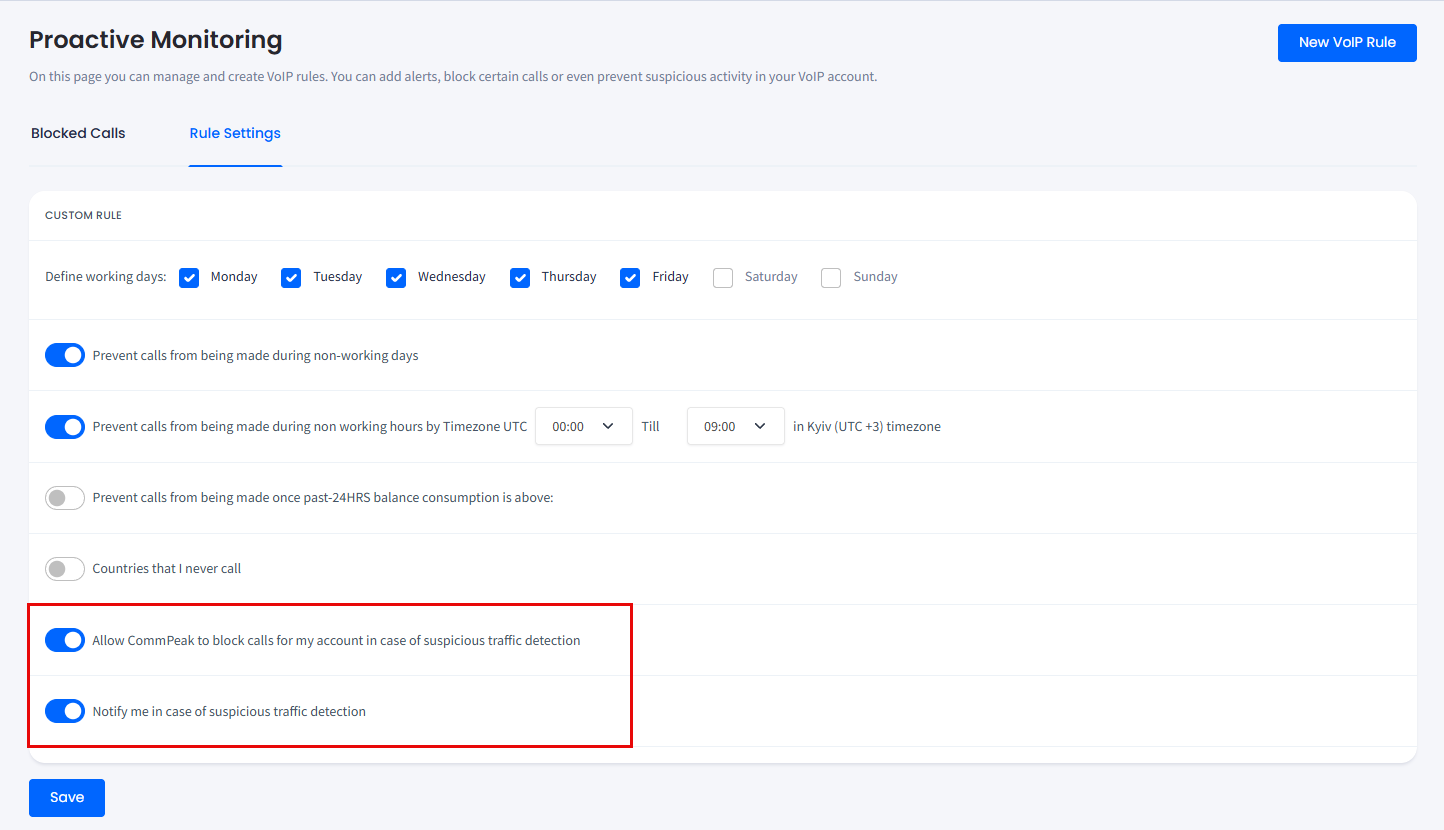 Screenshot of the Rule Settings tab
