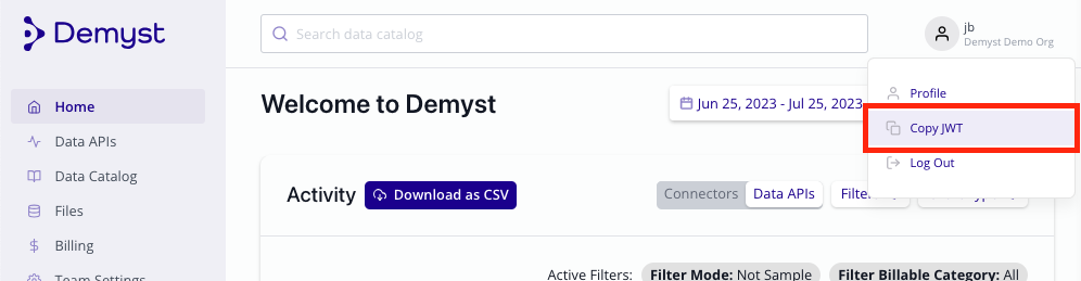 Creating your JWT in the Demyst admin platform